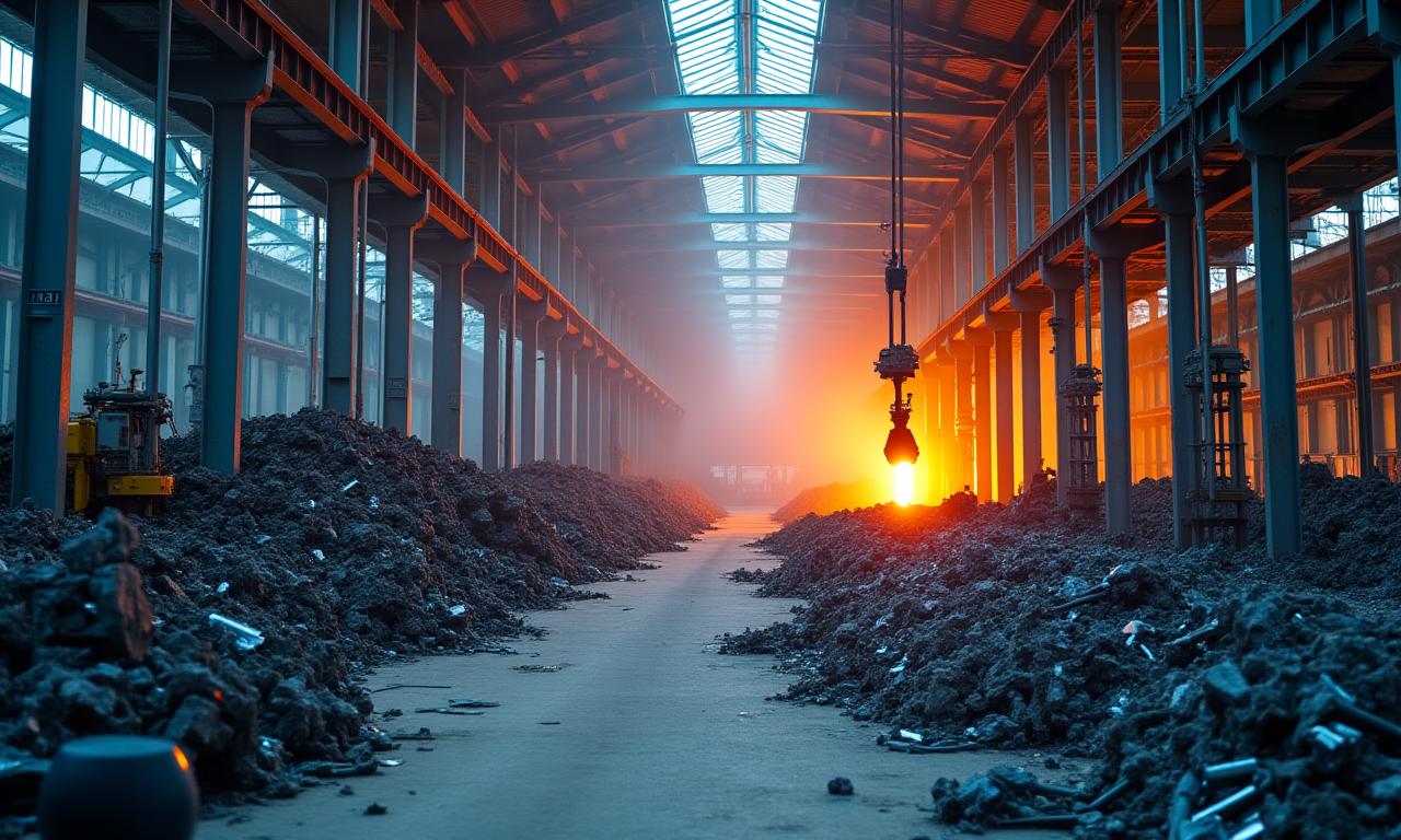 Steel recycling facility with molten metal and machinery