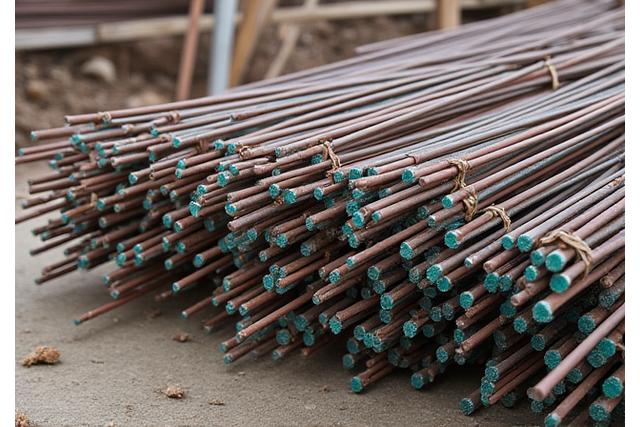 Bundles of rebar on a construction site