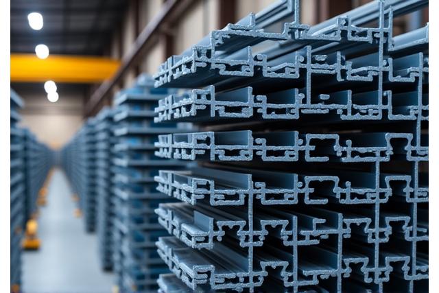 Various structural steel beams in a warehouse